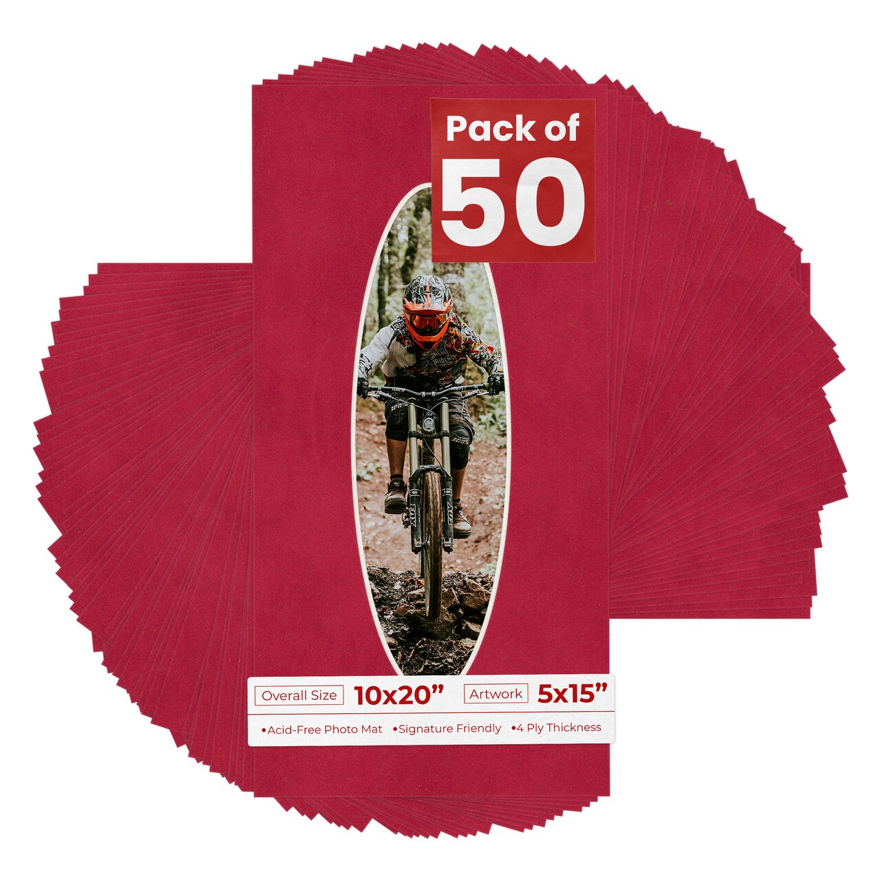 Red Suede Mat Board for 10x20 Frames - Oval Opening for 5x15 Photos